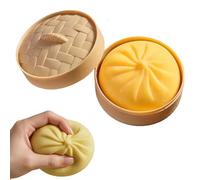 Giant Mystery dumplings Squishy,Jumbo Steamer Bun Squishy Toy With Steamer Box,Cute Steamer Bun Design Stress & Anxiety Relief Squishy dumplings Toys for Adults Kids,Anxiety Relief Fidget (Yellow)
