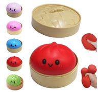 Giant Mystery DumplingSquishy,Jumbo DumplingSquishy Toy With Steamer Box,Rainbow Dumpling Stress Ball,Soft Squeeze Dough Hand Fidget Toys,Stress Relief DumplingsSquishys Squeeze Toy for Adults