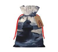 Giant Nuclear Ship Christmas Drawstring Gift Bags, Xmas Bags With Tags, Reusable Santa Wrapping Bag