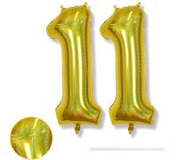 Giant Number 11 Balloon, 40 Inch Laser Gold Foil for 11 Year Old Birthday Decor, Mylar Helium Self Inflating Globos Dorados for Boys 11th Birthday Party Graduation Decoration Supplies