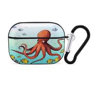 Giant Octopus Airpod Pro Case AirPods 2 Case for Women Hard Shell Protective Cover with Carabiner Keychain Compatible with AirPods Case 2nd 1st Generation, Front LED Visible Black
