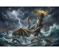 Giant Octopus Anger 1000 Piece Wooden Jigsaw Puzzle,Educational Toy,Stress Relief,Gift Idea,Impossible Challenge,Wood,Adults & Kids 14+,Home Wall Decor (75x50cm)