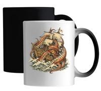 Giant Octopus Attacking Old Sailing Ship Ceramic Magic Mug White