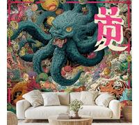 Giant Octopus Photo Wallpaper, Fantasy Animal Mural, 3D Effect, 400x280 cm, Oriental Mythology Wall Art, for Bedroom Living Room Indoor Home Decoration, Self Adhesive Mural zo162a