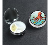 Giant Octopus Pill Box 3 Compartment Pill Case for Purse or Pocket Small Medicine Organizer with Mirror Travel Pillbox Decorative Metal Vitamin Container Unique Gift