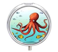 Giant Octopus Pill Box 3 Compartment Small Pill Case with Mirror for Purse & Pocket Travel Medicine Organizer Daily Medication Container Portable Pillbox Metal Medicine Box Round Meds Case