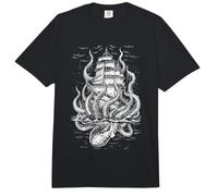 Giant Octopus Pirate Ship Kraken Sailing Squid Cthulhu Comfort Colors Adult Heavyweight T-Shirt