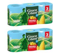 Giant Original Sweetcorn - Pack of 2 x (3pk x 198g) - Naturally Sweet - Steam Locked Goodness - 1 Of Your 5 a Day