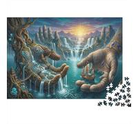 Giant Palm 1000 Pcs Recycled Cardboard Holding Waterfall DIY Jigsaw Puzzle Holding Waterfall Gift Cognitive Stimulation Group Activity Home Decor 38x26cm/1000pcs