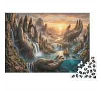 Giant Palm Jigsaw Puzzle for Game 1000 Pieces Holding Waterfall Anxiety Relief Secret Santa Small Gift Idea for Couples 52x38cm/1000pcs