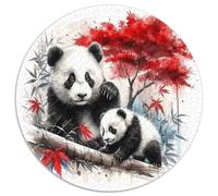Giant Panda 1000 Piece Jigsaw Puzzle Round Paper For Adults Red Maple Forest