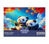 Giant Panda 1000 Piece Puzzle - Panda Pair Autumn Leaves Playful Cute Natural Puzzles for Adults Educational Game Jigsaw Puzzle Fun Present for Home38x26cm/1000pcs
