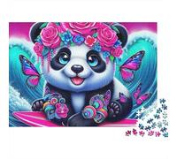 Giant Panda 1000 Pieces Puzzles Colorful Floral Crown Panda Home Decoration Educational Game Gifts Puzzles for Adults Jigsaw Puzzles for Adults 70x50cm/1000pcs