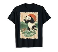 Giant Panda Bear Japanese Art Waves Bamboo Sun Ukyio-e Kanji Value Graphic T-Shirt
