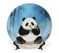 Giant Panda Ceramic Decorative Plate Boho Bone China Decorative Plate with Display Stand Wall Hanging Ornament Plates for Kitchen Dining Room Wine Cabinet Home Décor 8inch
