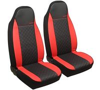 GIANT PANDA Front Bucket Seat Covers, Leather High Back Auto Seat Covers for Cars, Trucks, Jeep, Van, SUV, Pickup, Airbag Compatible (Black + Red)