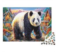 Giant Panda Jigsaw Puzzle for Game 1000 Pieces Cobblestone Village Path Advanced Puzzlers Challenging Puzzle Lovers Anxiety Relief Gift Idea 52x38cm/1000pcs