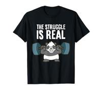 Giant Panda Lifting Weights Gym - The Struggle is Real T-Shirt