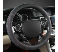 GIANT PANDA Microfiber Leather Steering Wheel Cover for Honda Accord,Civic,CR-V,HR-V,Pilot(Black+Red Line-Standard Size)