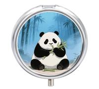 Giant Panda Pill Case with Mirror Retro 3 Compartments Small Pill Organizer Metal Round Pill Box or Vitamins Fish Oil Supplement Pill Container Travel Purse Pocket