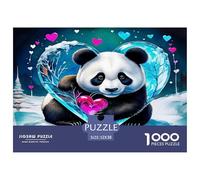 Giant Panda Puzzle for Adults Panda in Icy Heart Frame Jigsaw Puzzle Compact Box Puzzles for Adults Kids 52x38cm/1000pcs