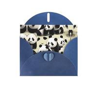 Giant pandas taking a walk patterns Blue Pearlescent Paper Holiday Cards 6x4 Inches - With Envelopes for Birthdays, Weddings, and Condolences