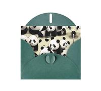 Giant pandas taking a walk patterns Dark Green Pearlescent Paper Holiday Cards 6x4 Inches - With Envelopes for Birthdays, Weddings, and Condolences