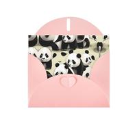 Giant pandas taking a walk patterns Pink Pearlescent Paper Holiday Cards 6x4 Inches - With Envelopes for Birthdays, Weddings, and Condolences