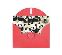 Giant pandas taking a walk patterns Red Pearlescent Paper Holiday Cards 6x4 Inches - With Envelopes for Birthdays, Weddings, and Condolences