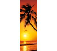 GIANT PAPER DOOR POSTER Palm Tree Sunset Paradise Beach Poster Measures a massive 62 x 21 Inches (158 x 53 cm )
