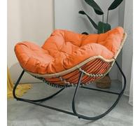 Giant Patio Rocking Chair, with Padded Cushion Oversized Comfy Patio Chair Indoor Wicker Egg Rocker Chairs, Steel Frame Modern Lounge Chairs for Balcony (Orange)
