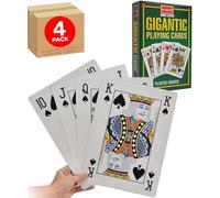 Giant Playing Cards Oversized Plastic Coated Deck Extra Large Cards for Family Casino Games Party Novelty Easy-to-Read Fun for All Ages Durable Design Jumbo Size Traditional Look - 4 Pack - Electoys