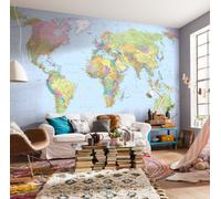 Photo wallpaper Political Map of the World Blue wall decor 368x248cm Premium