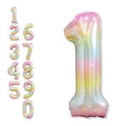 Giant Rainbow Colored Number 1 Balloons, One Balloons for 1st Birthday, 40 Inch Stars Gradient Colorful Foil 1 Balloon Number Helium Self Inflating 1 Balloon for Girls Birthday Party Decorations