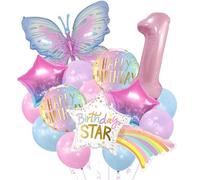 Giant Rainbow Star & Butterfly Balloon Set - 36PCS Oversized Foil Balloons with Pink Numbers for Girls Birthday Party Decorations, Indoor/Outdoor Celebrations & Photo Backdrops