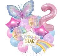 Giant Rainbow Star & Butterfly Balloon Set - 36PCS Oversized Foil Balloons with Pink Numbers for Girls Birthday Party Decorations, Indoor/Outdoor Celebrations & Photo Backdrops