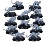 Giant Rats Miniature Set - 12 Monster Figures on 25mm Bases for Tabletop RPG & Wargames | 32mm Scale Compatible with Tabletop Games | Unpainted Plastic Models for DnD & Fantasy Battle
