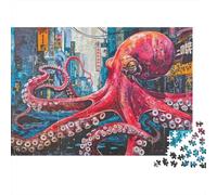 Giant Red Octopus Urban 1000 Pieces Jigsaw Puzzle for Adults & Kids 12+, Premium Cardboard, Giant Octopus City, Educational Family Activity, Improves Memory & Problem-Solving Skills 70x50cm/1000pcs