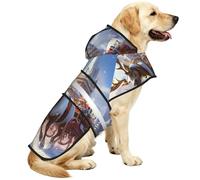 Giant Reindeer Pulling A Sleigh Waterproof Dog Raincoat And Rain Jacket With Hood, Reflective Strips And Adjustable Belly Strap, Fits Small To Large Dogs