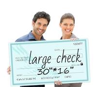 Giant Reusable Dry Erase Check 30x16 Inch - Large Presentation Board for Fundraisers & Awards | Oversized Donation Sign with 2 Markers (Green)