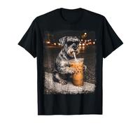 Giant Schnauzer Dog Wearing Sunglasses Drinking Iced Coffee T-Shirt