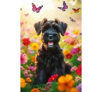 Giant Schnauzer Puppy in a field of colorful flowers Notebook - Large 6 x 9 inches - 127 Pages