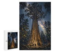 Giant Sequoia Night Sky - Nature Poster, Mystical Tree Wall Decor, Dark Fantasy - Wooden Art Puzzle, 1000 PCS, Festive Gift for Adults; for Shared Table Time