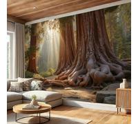 Giant Sequoia Sunlight Wallpaper - Realistic Natural Scenery Wall Mural for TV and Sofa Background, Non-Woven Art Print Decoration Brown Wallpaper, for Living Room Bathroom Hallway, 250 x 175 cm