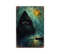 Giant Shark Moonlight Camper Accessories Decor Metal Tin Sign for Bar Kitchen Garden Iron Wall Art Decoration 11.8"x7.9"