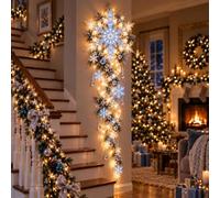 Giant Snowflake Blizzard Trail- Let The Snowstorm Glow Indoors | Illuminated Winter Wall Cascade Decor with Warm Led, Frosted Greenery and Hanging Accents for Indoor Christmas Entryway