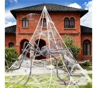 Giant Spider Halloween Decorations Outdoor Indoor - 78" Large Black White Hairy Scary Spider,275" Triangular Spider Web,60g Cobwebs,60 Plastic Spiders for Halloween Party Props Haunted House Décor