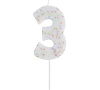 Giant Sprinkle Number Birthday Candle 0-9, White Sprinkle Cake Candles for Birthday Party Cake Decorations and Celebrations (Number 3)