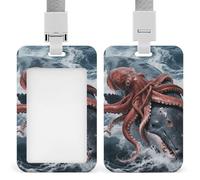 Giant Squid Vs Sperm Whale Id Badge Holder with Breakaway Lanyard Abs Plastic Name Tag Holder Vertical Clear Front Window Push Slide Card Protector Gift for NurseTeacher Office Staff & Events