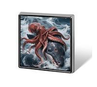 Giant Squid Vs Whale Lapel Pin Square Metal Brooch Pin with Secure Pin Back Fashion Button Badge for Clothing, Hats, Bags Decoration